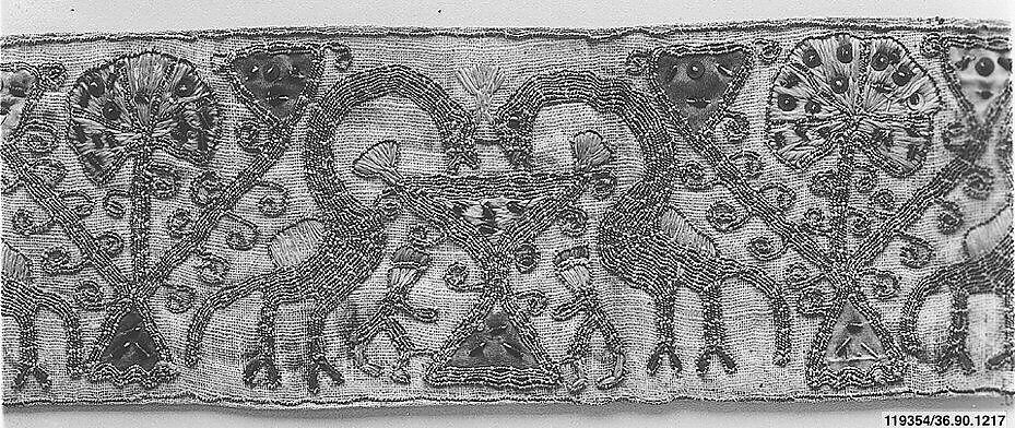 Piece, Silk and metal thread on linen, Italian 