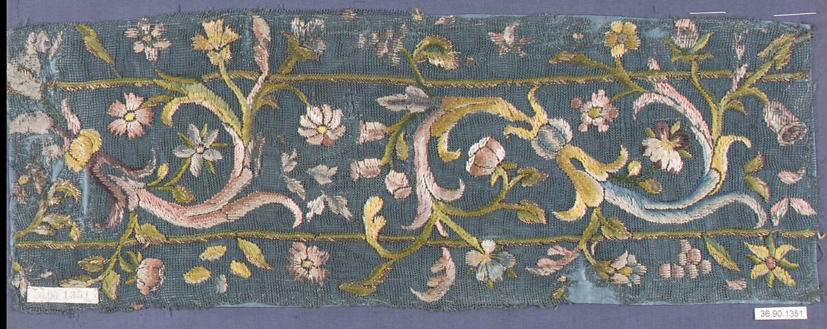 Piece, Silk and metal thread on gauze, Italian