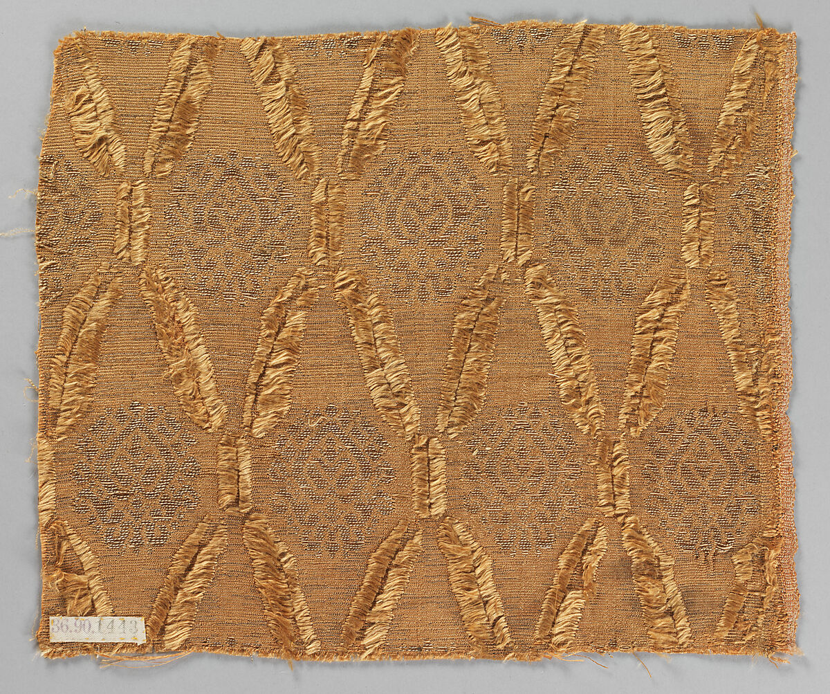 Fragment of brocaded silk with imitation slashing, Silk and metal thread, Italian 