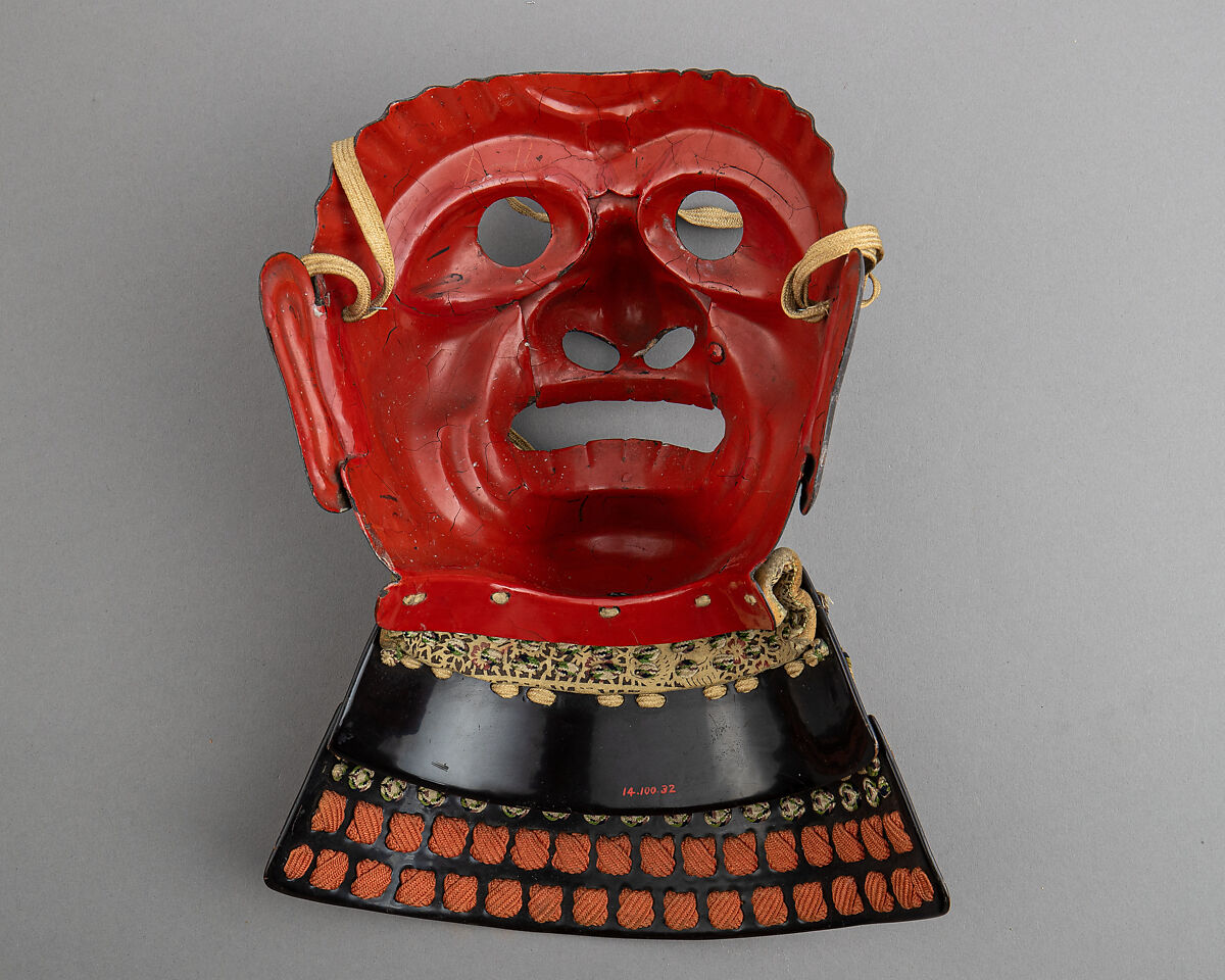 Face Mask (So-Menpō) with Gorget, Iron, leather, silk, Japanese