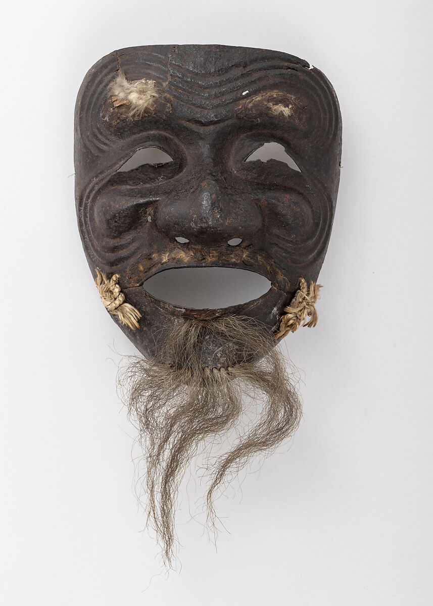 Mask (Sōmen), Iron, lacquer, hair, textile (silk), Japanese 