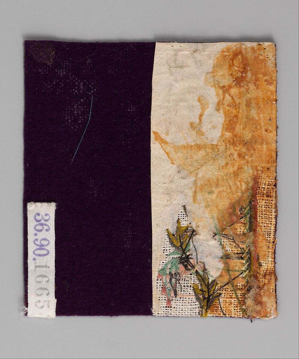 Embroidery sample for a man’s suit, Silk and metal thread on silk velvet, French