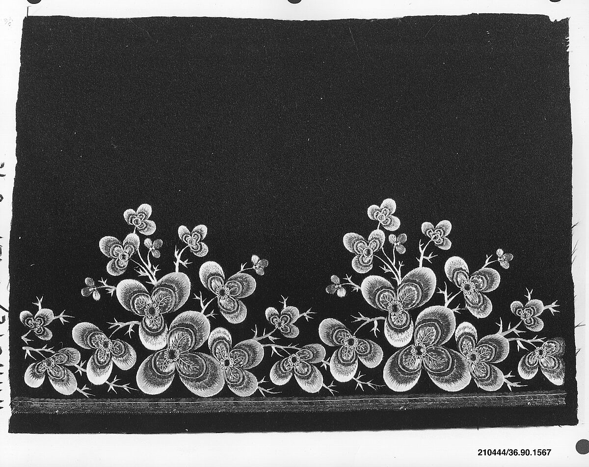 Sample, Silk and metal thread on felt, French