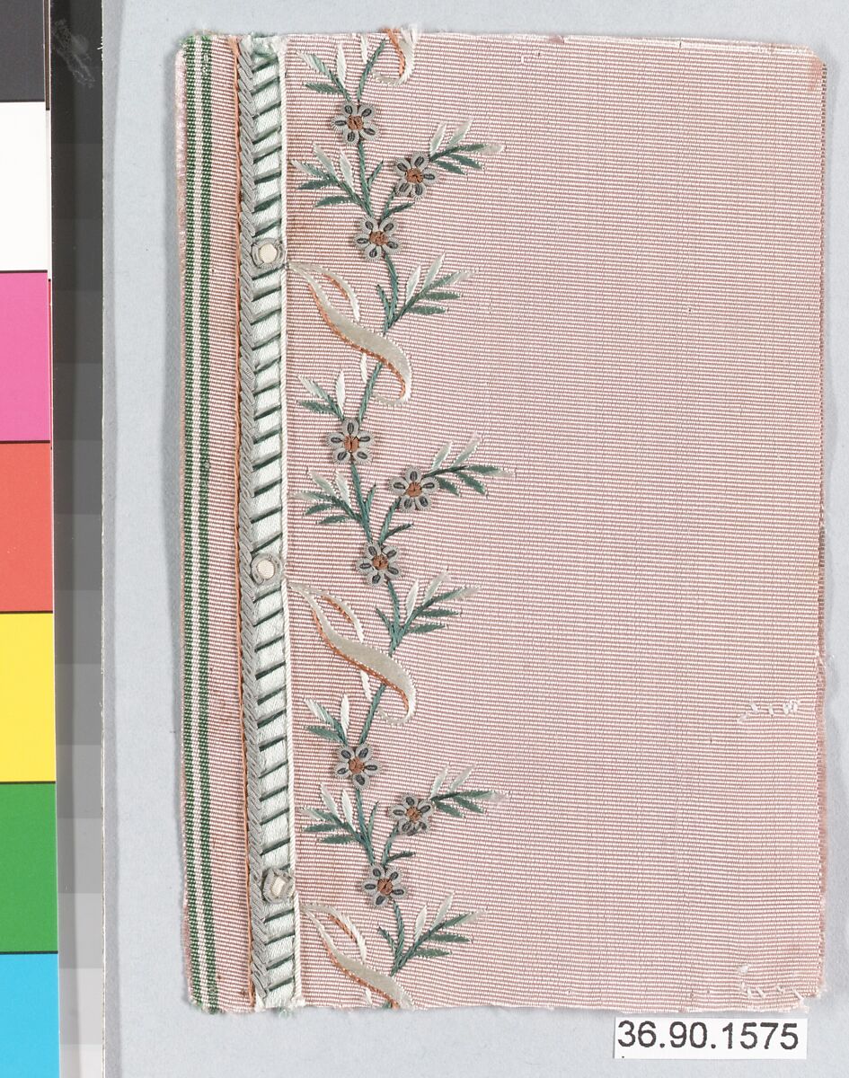 Sample, Silk and metal thread on silk, French