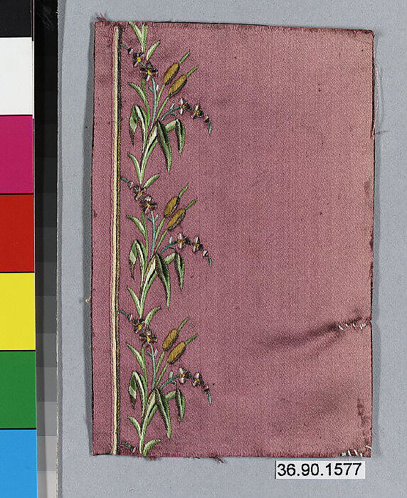 Embroidery sample for a man’s suit or waistcoat, Silk and metal thread on silk, French 