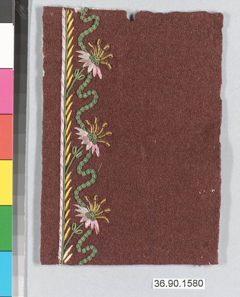 Sample, Silk and metal thread on felt, French