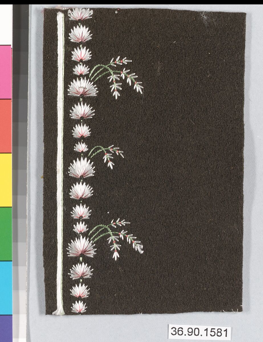 Embroidery sample for a man’s suit, Silk thread on wool, French