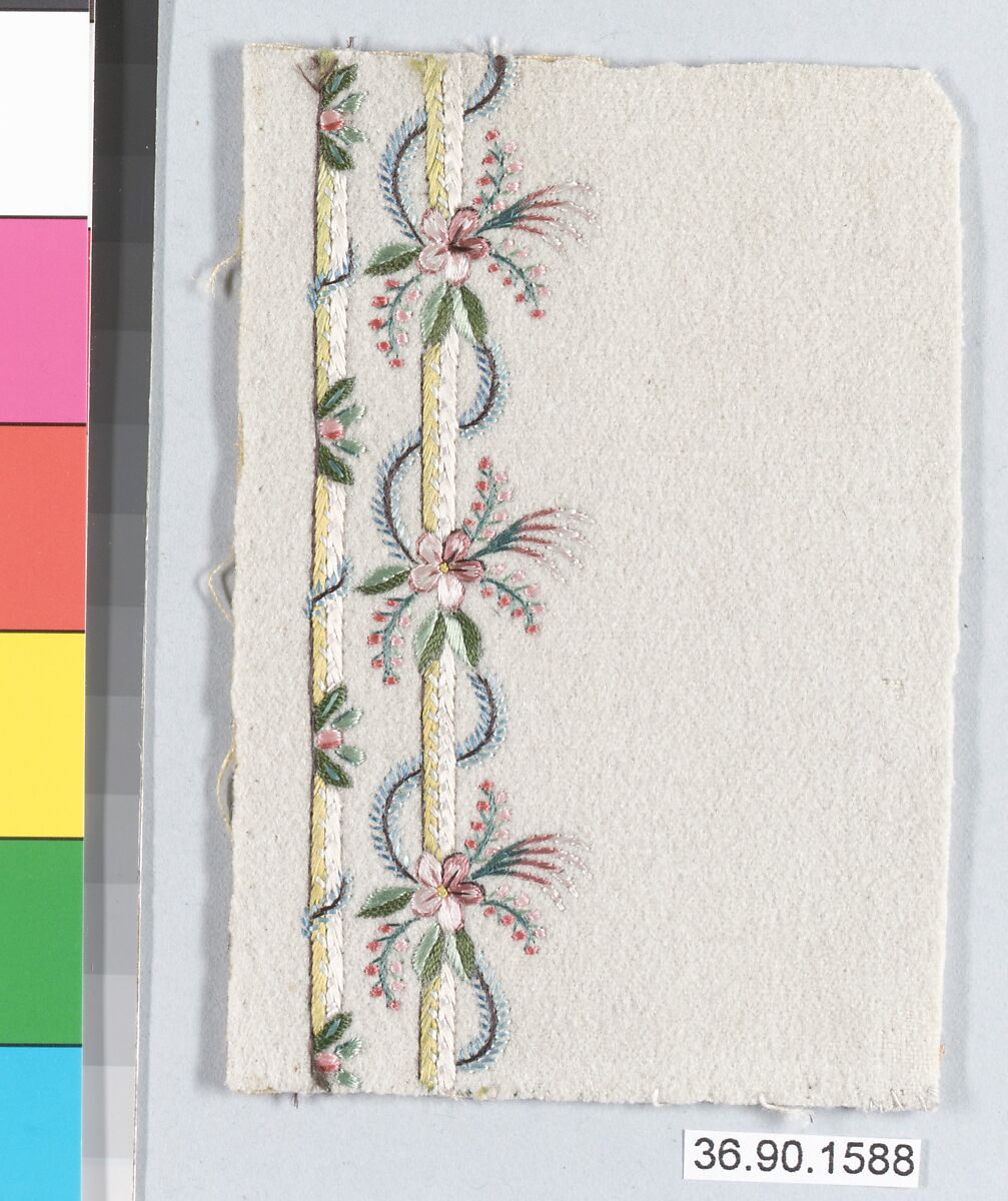 Embroidery sample for a man’s suit, Silk on wool, French