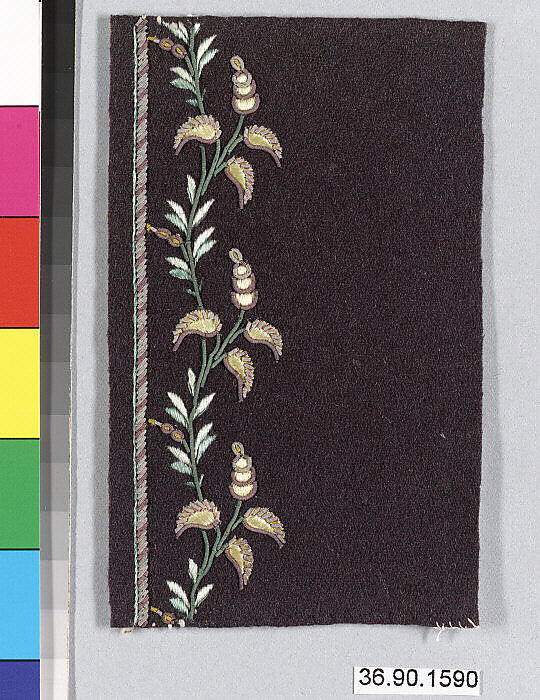 Sample, Silk and metal thread on felt, French 