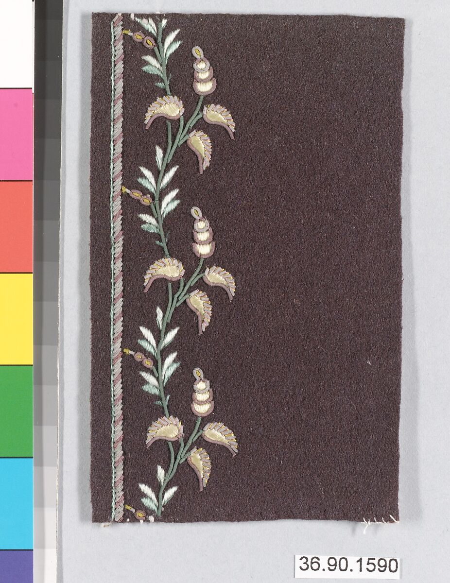 Sample, Silk and metal thread on felt, French