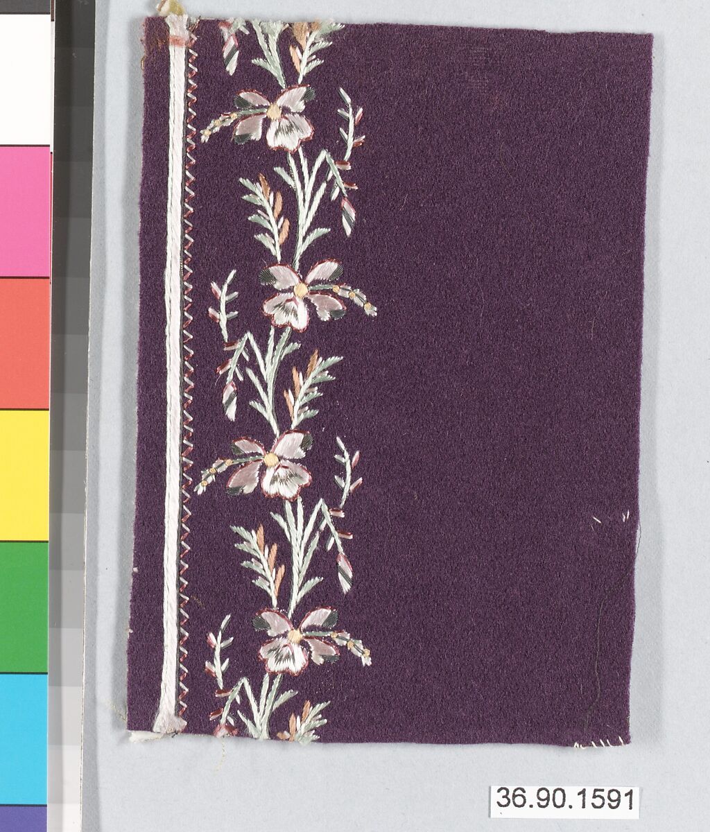 Sample, Silk and metal thread on felt, French