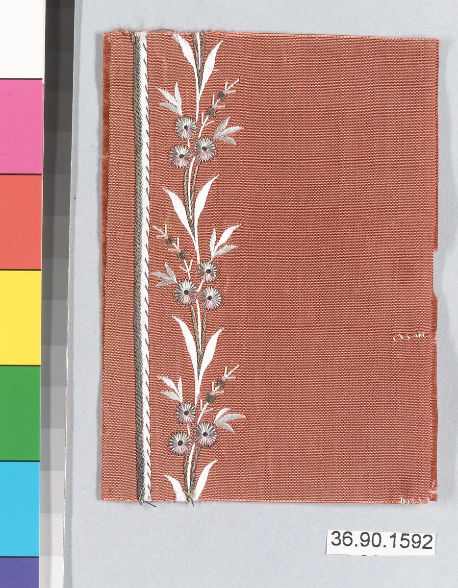 Sample, Silk and metal thread on silk, French