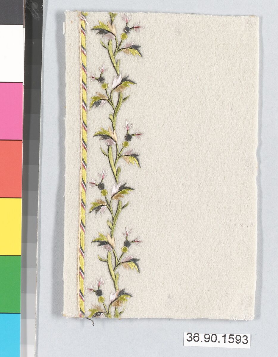 Sample, Silk and metal thread on felt, French