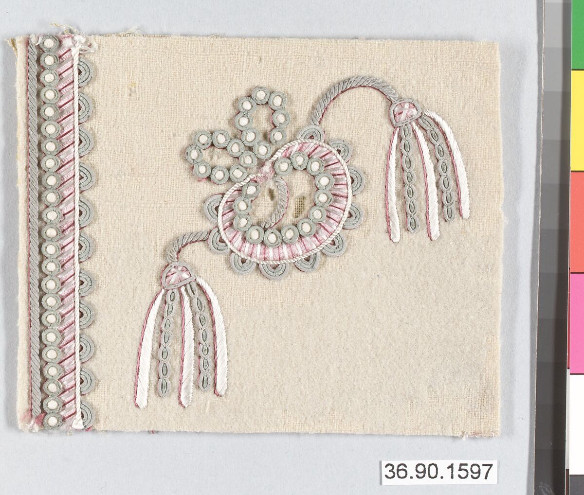 Sample, Silk and metal thread on felt, French