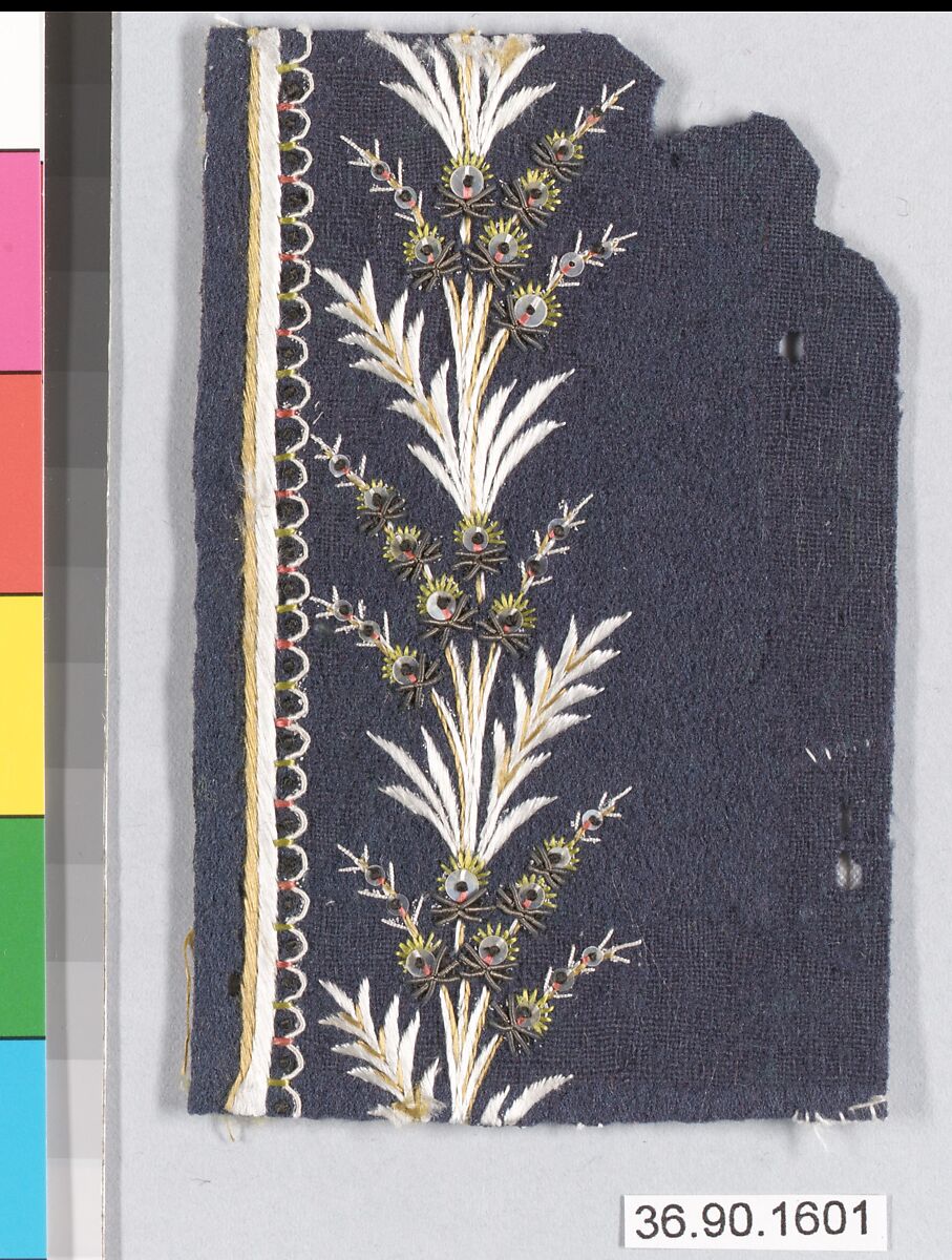 Sample, 
Silk and metal thread on felt, French