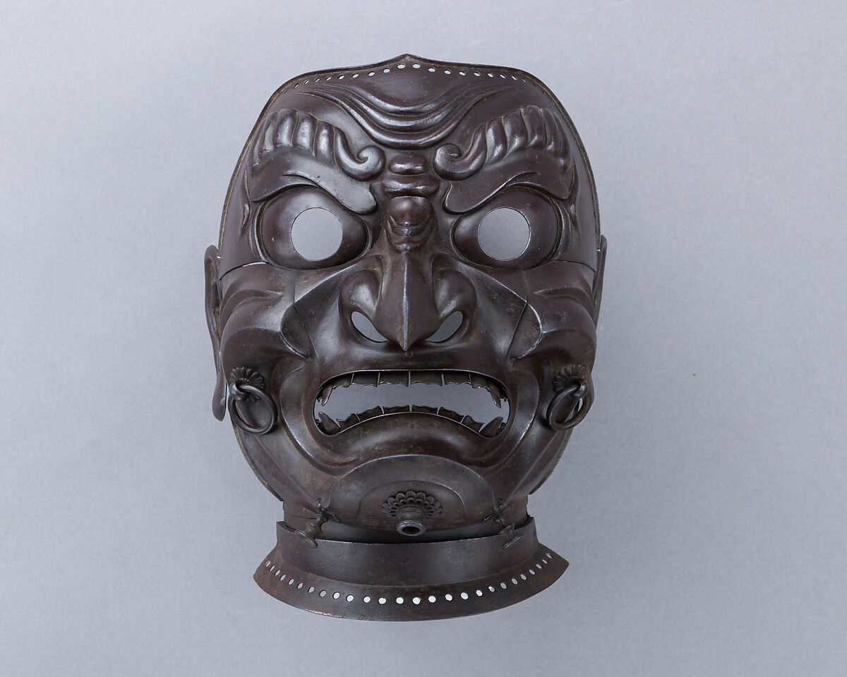 Mask, Inscribed by Myōchin Muneakira (Japanese, Edo period, 1673–1745), Iron, lacquer, Japanese 