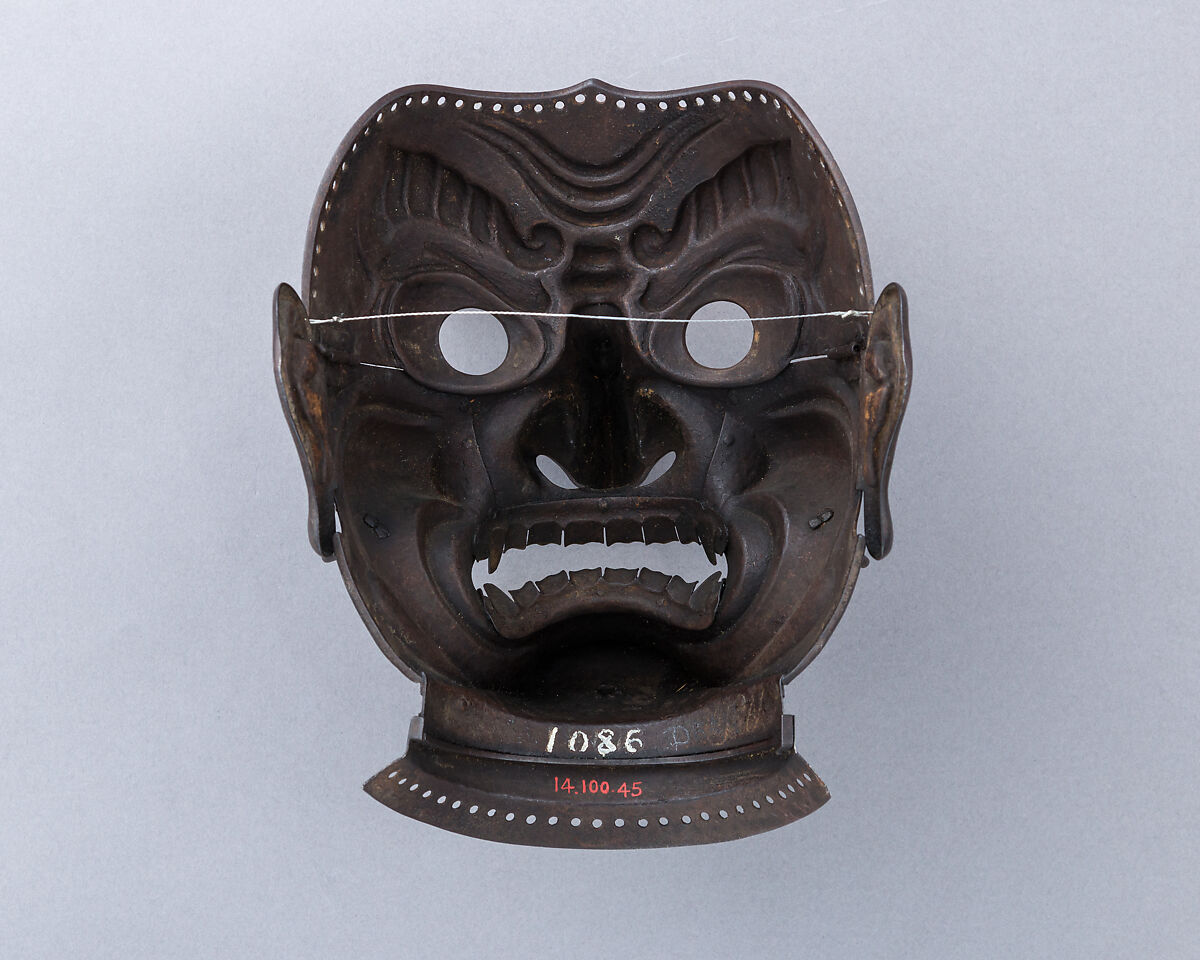 Mask, Inscribed by Myōchin Muneakira (Japanese, Edo period, 1673–1745), Iron, lacquer, Japanese