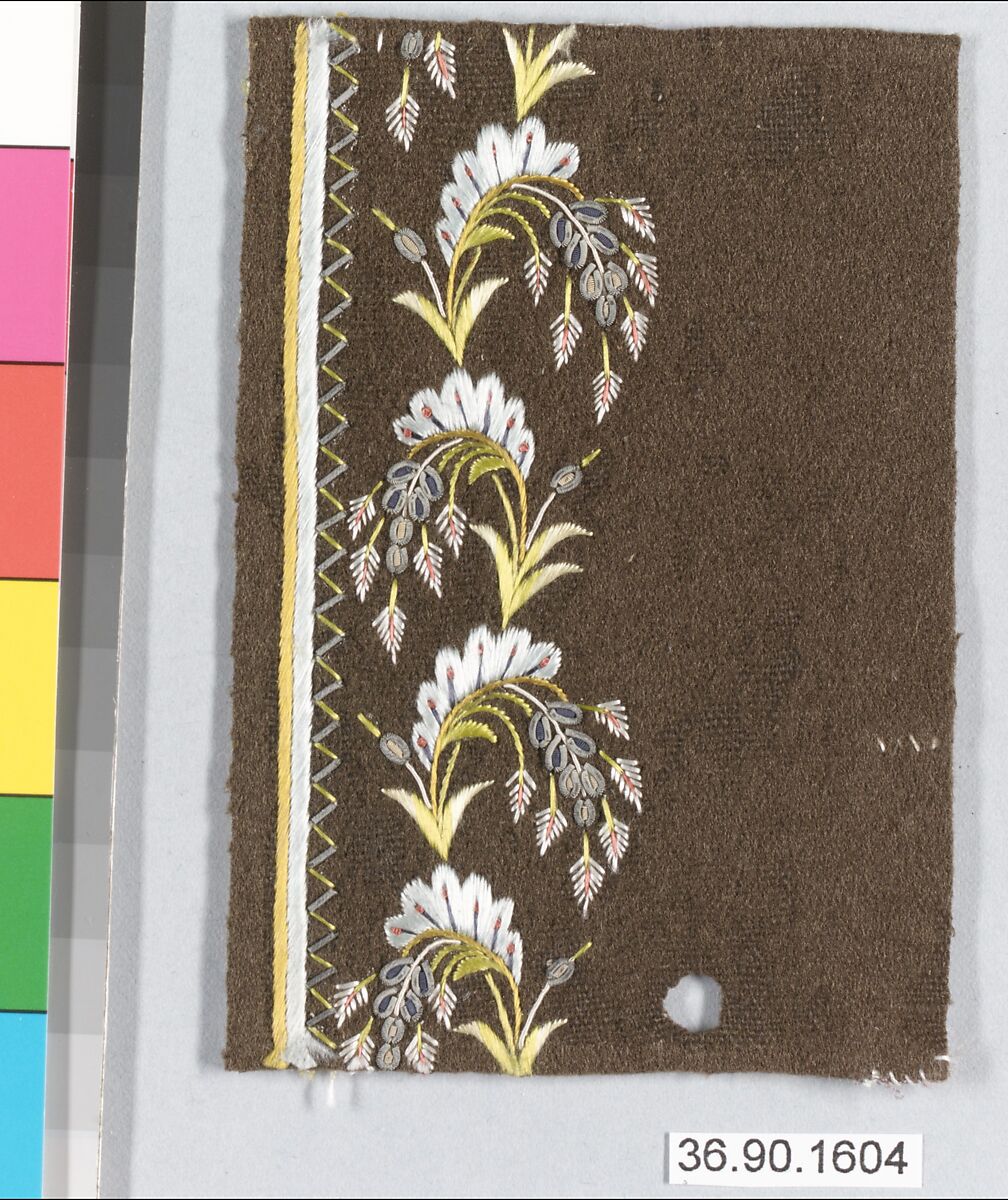 Sample, Silk and metal thread on felt, French