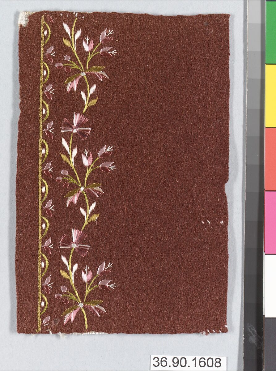 Embroidery sample for a man’s suit, Silk on wool, French
