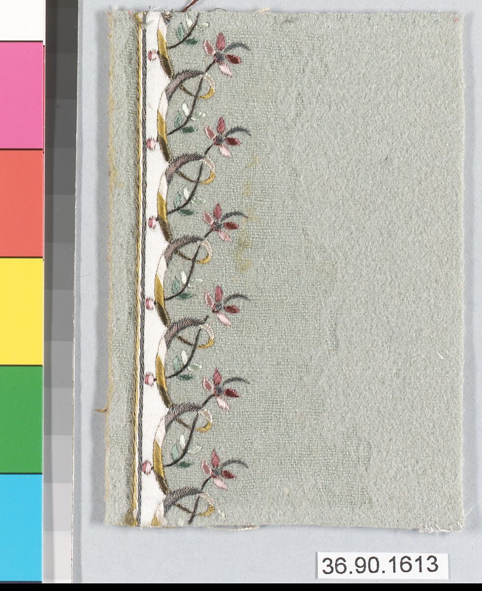 Sample, Silk and metal thread on felt, French