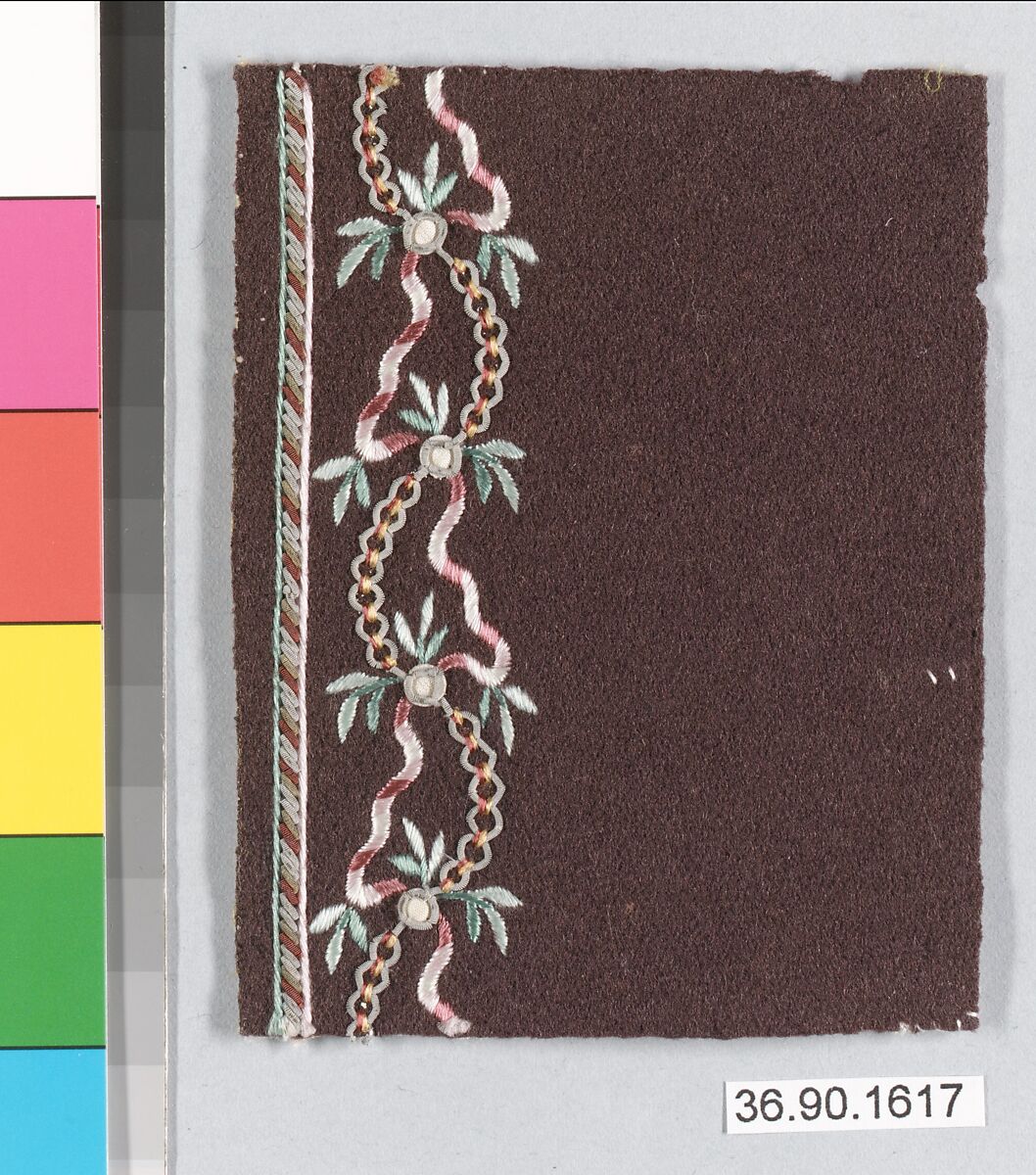Sample, Silk and metal thread on felt, French