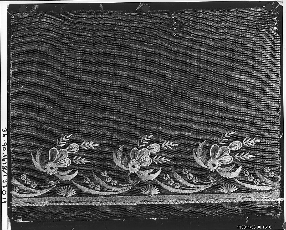 Embroidery sample for a man’s suit or waistcoat, Silk embroidery on silk, French