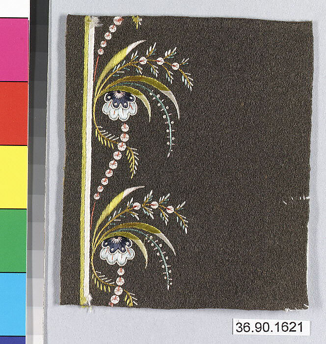 Embroidery sample for a man’s suit, Silk on wool, French 