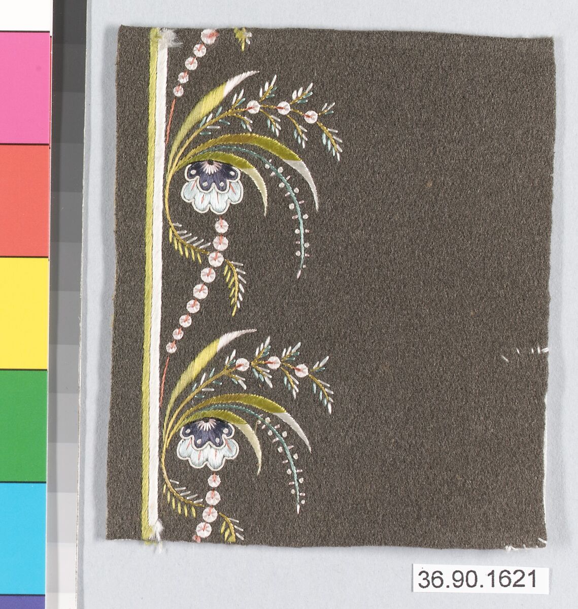 Embroidery sample for a man’s suit, Silk on wool, French