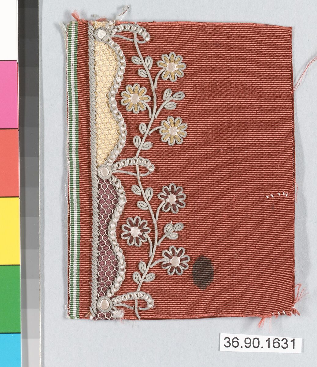 Sample, Metal thread on silk, French