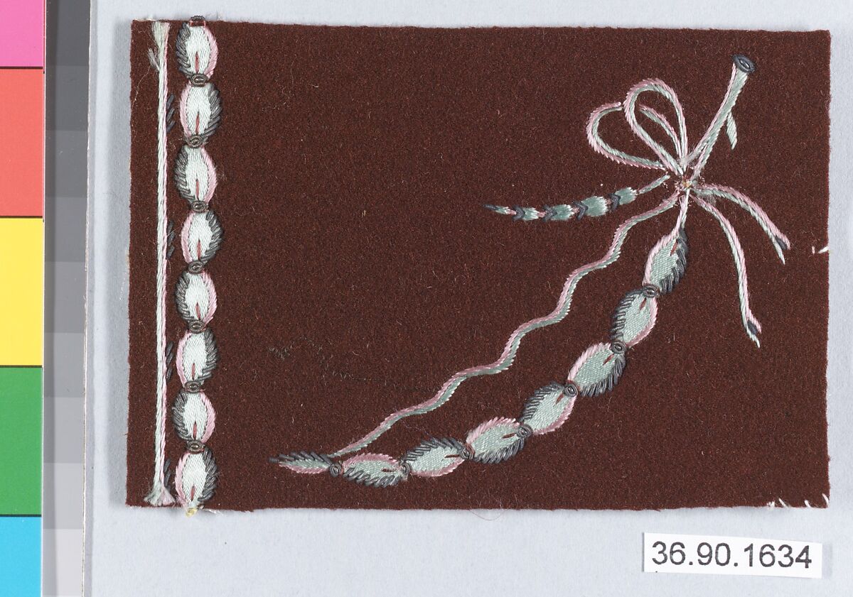 Sample, Silk and metal thread on felt, French