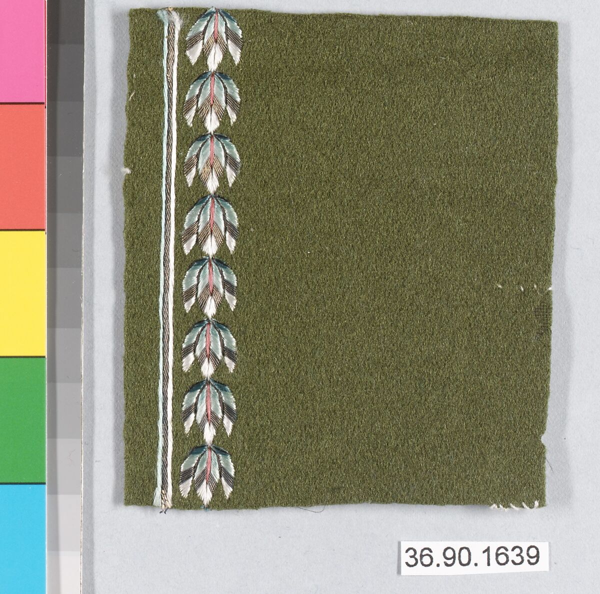 Sample, Silk and metal thread on felt, French