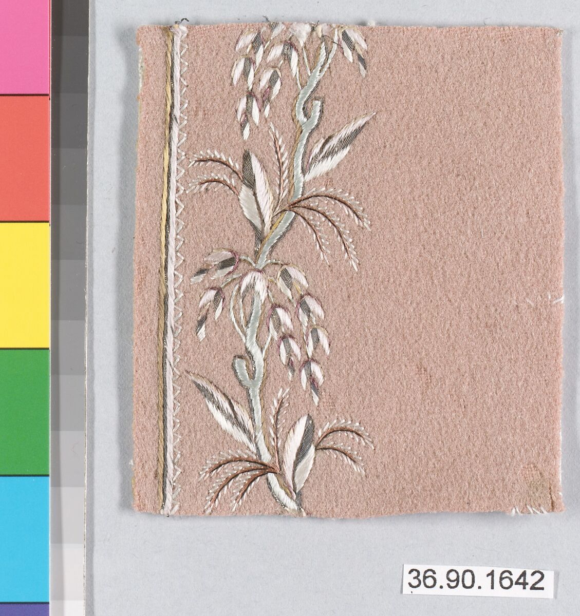 Sample, Silk and metal thread on felt, French