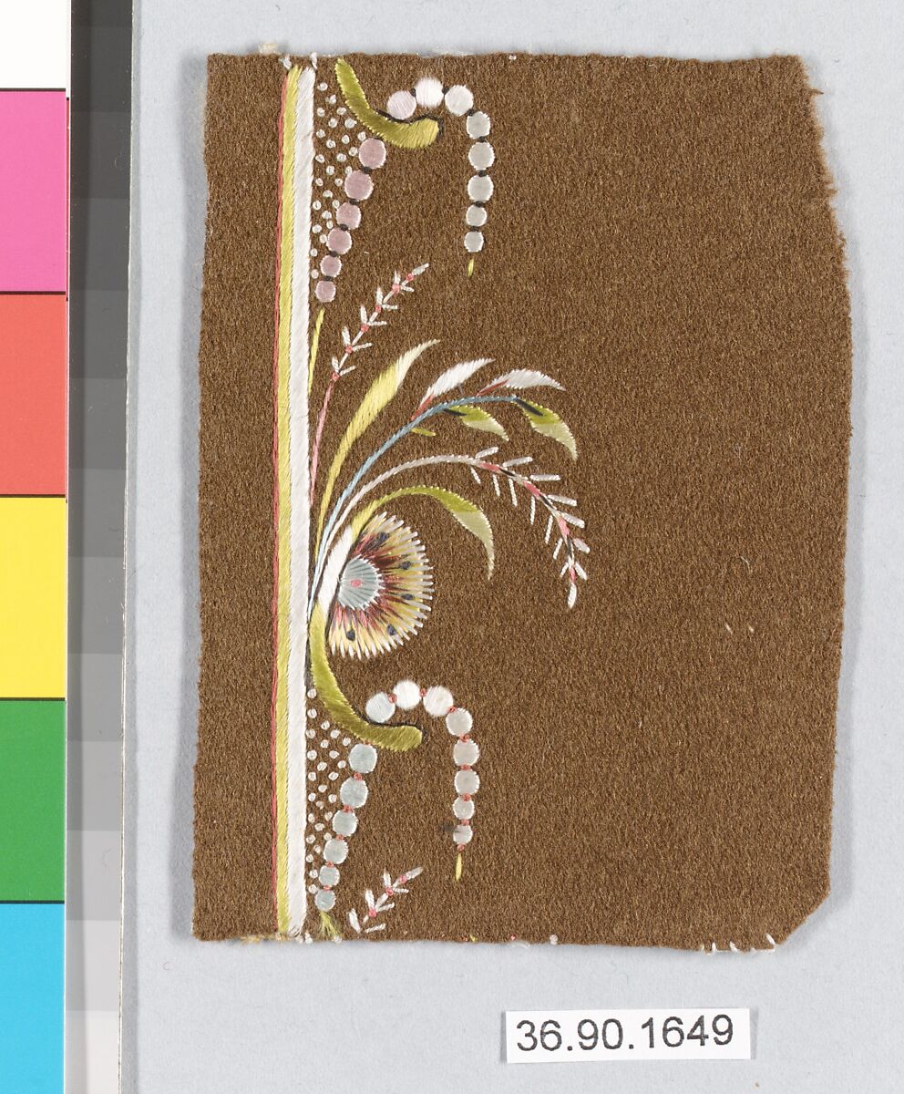 Embroidery sample for a man’s suit, Silk on wool, French