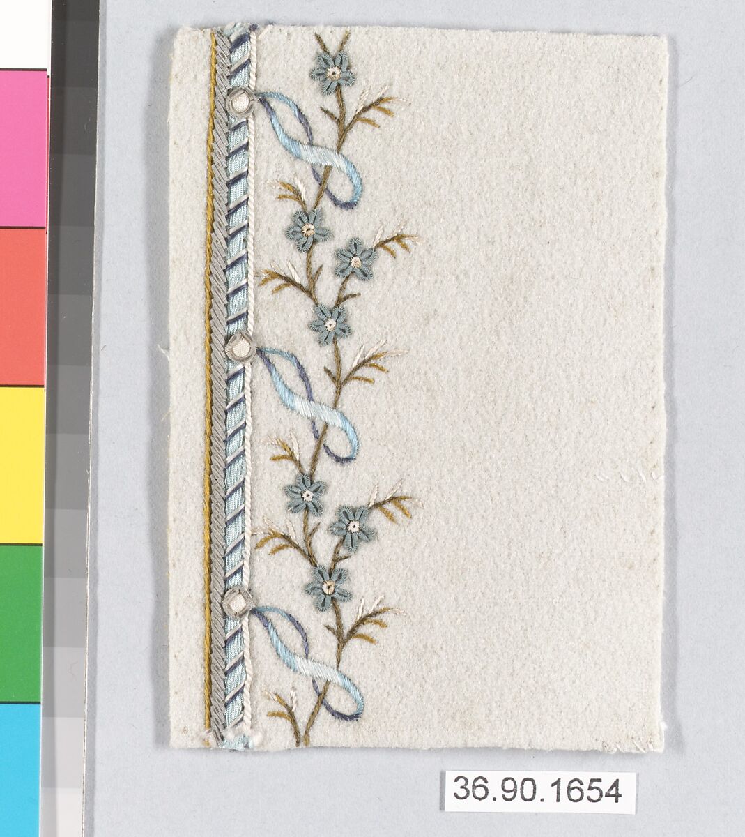 Sample, Silk and metal thread on felt, French