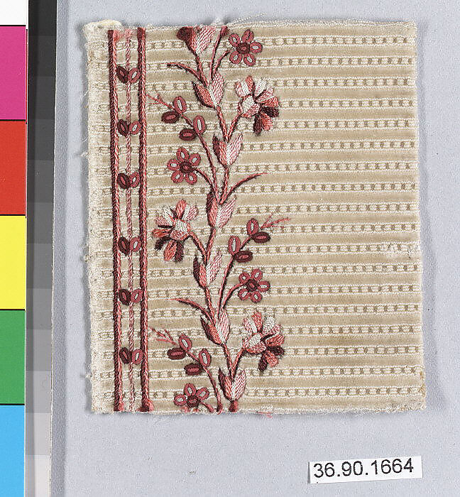 Sample, Silk and metal thread on velvet, French 