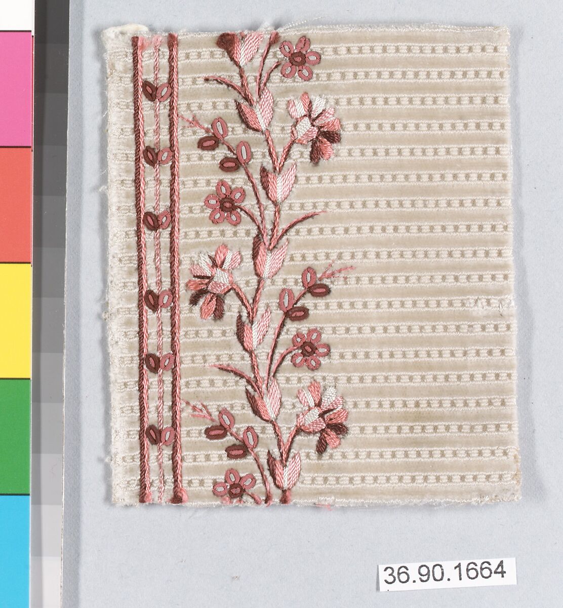 Sample, Silk and metal thread on velvet, French