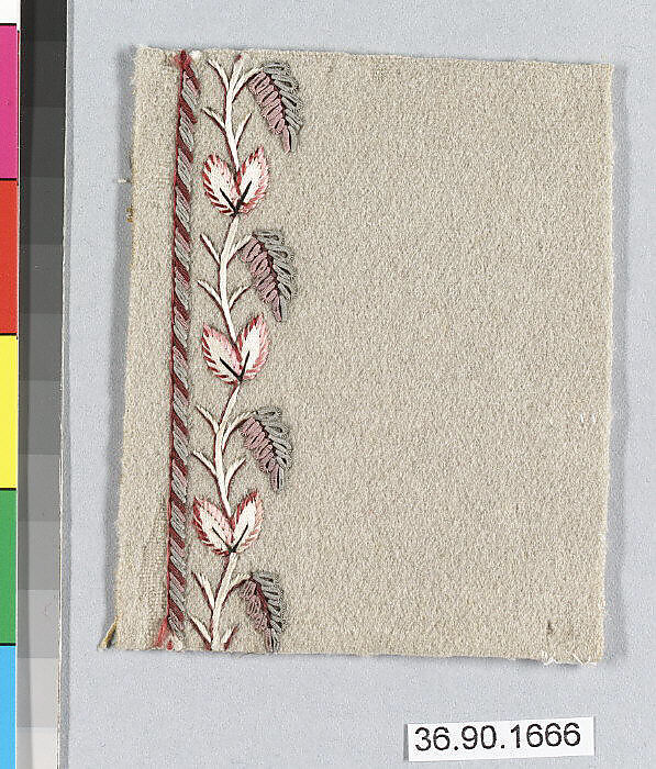 Sample, Silk and metal thread on felt, French 