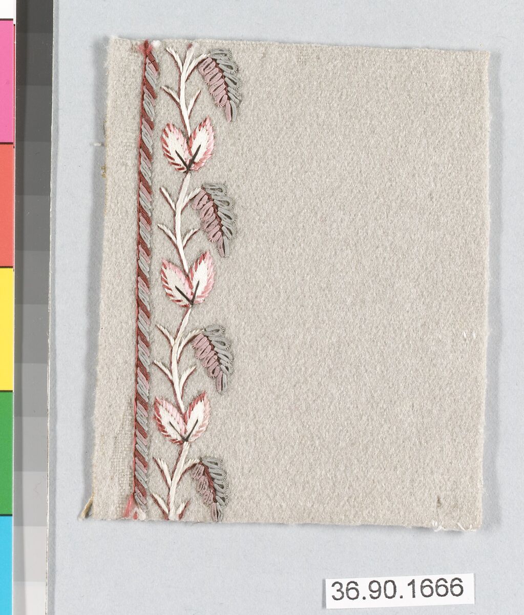 Sample, Silk and metal thread on felt, French