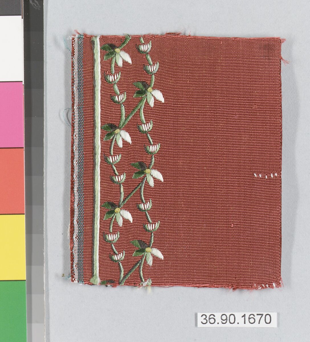 Embroidery sample for a man’s suit or waistcoat, Silk embroidery on silk, French