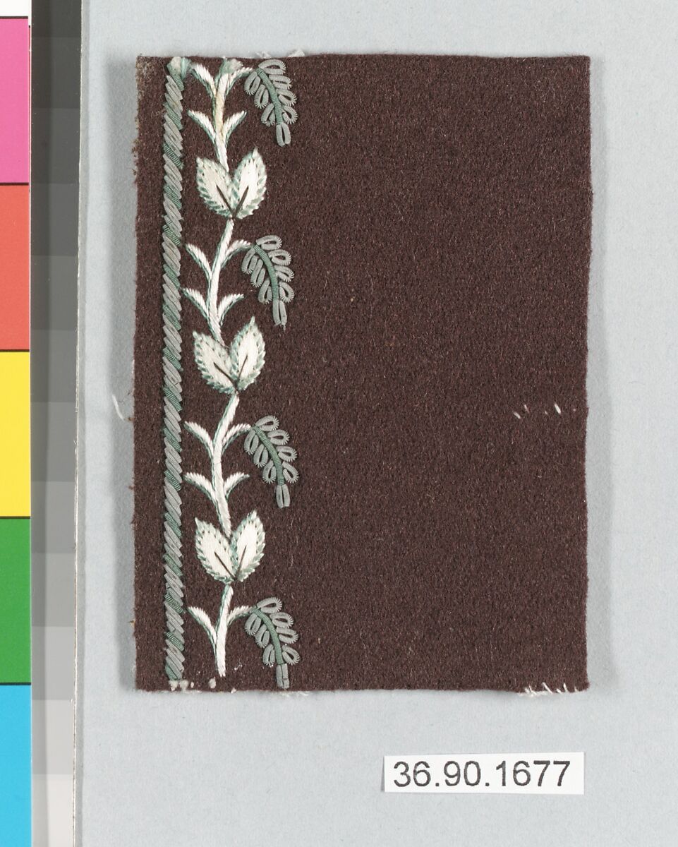 Sample, Silk and metal thread on felt, French