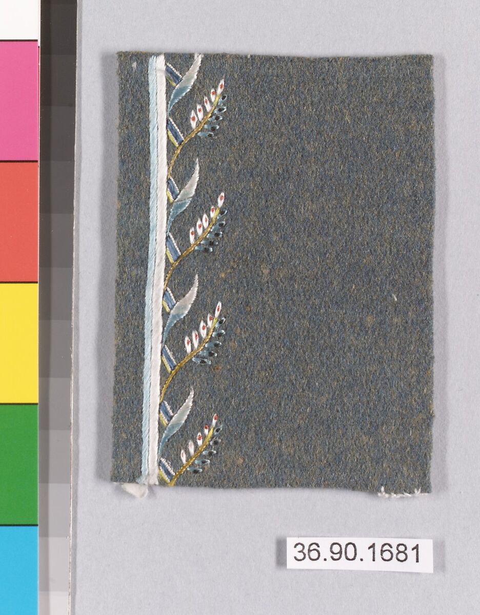 Embroidery sample for a man’s suit, Silk on wool, French