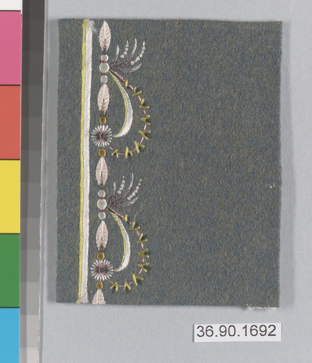 Sample, Silk and metal thread on felt, French