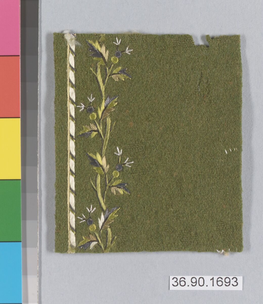 Sample, Silk and metal thread on felt, French