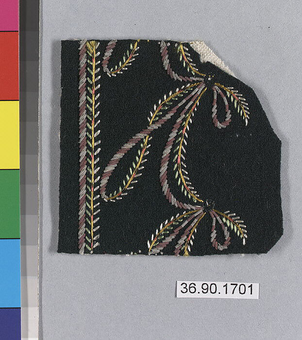 Sample, Silk and metal thread on felt, French 