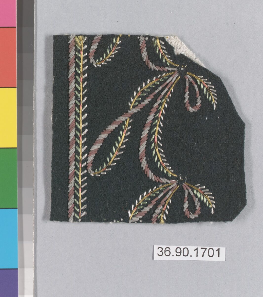 Sample, Silk and metal thread on felt, French