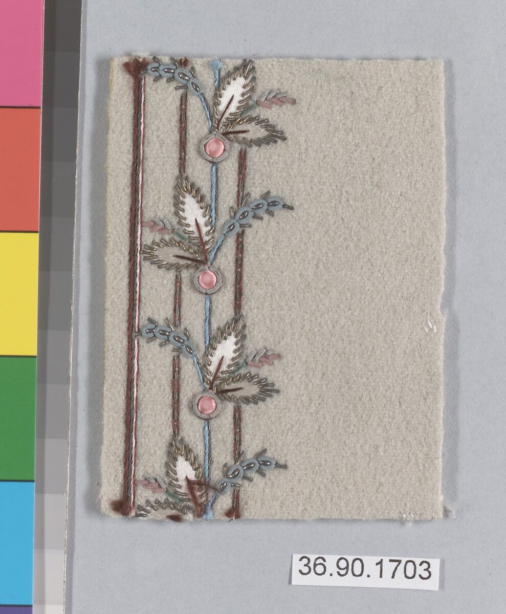 Sample, Silk and metal thread on felt, French