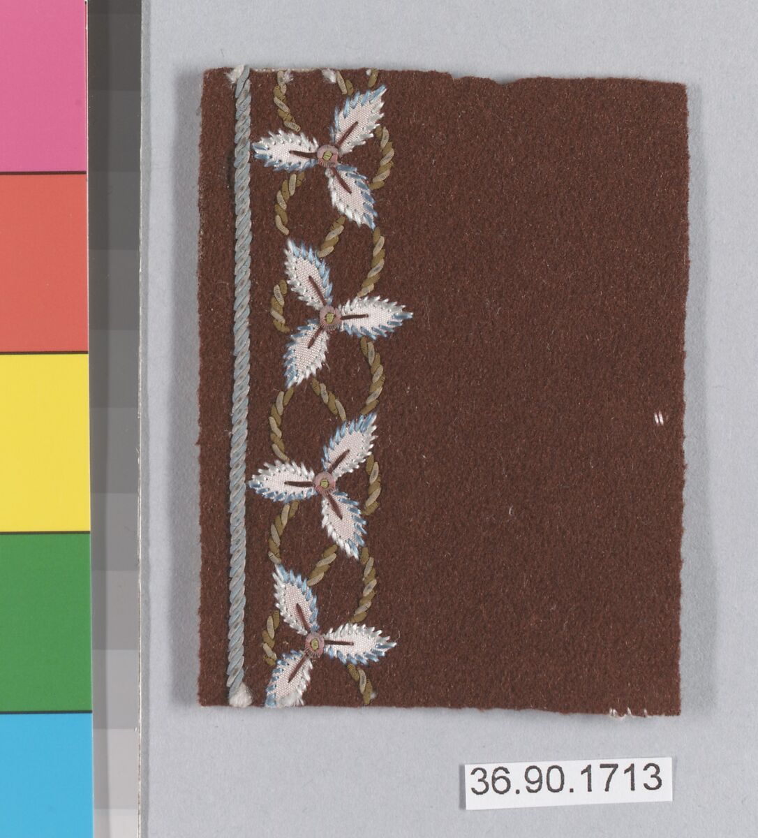 Sample, Silk and metal thread on felt, French