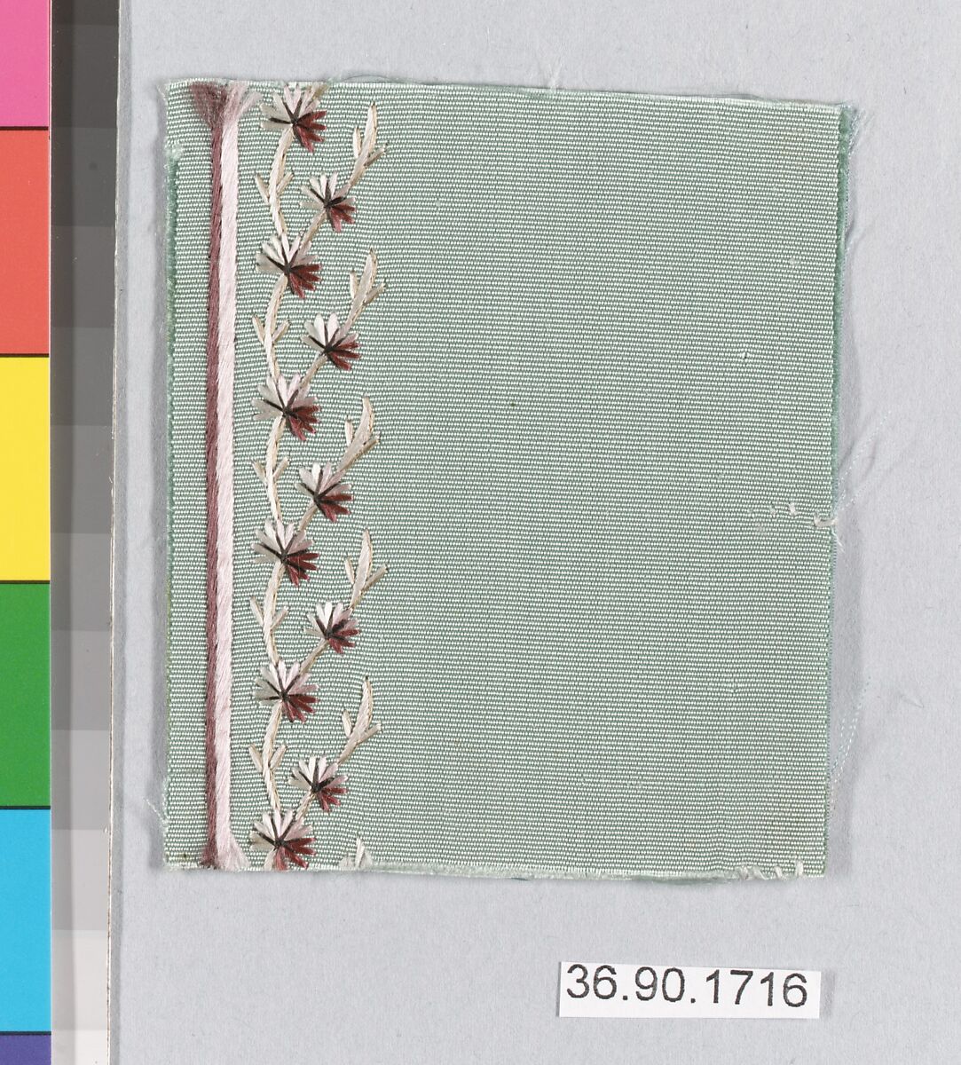 Embroidery sample for a man’s suit or waistcoat, Silk embroidery on silk, French