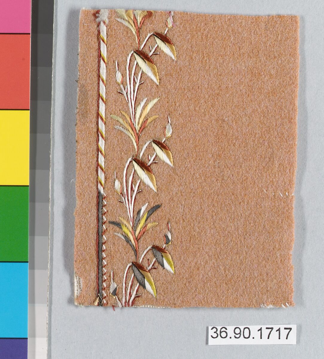 Sample, Silk and metal thread on felt, French
