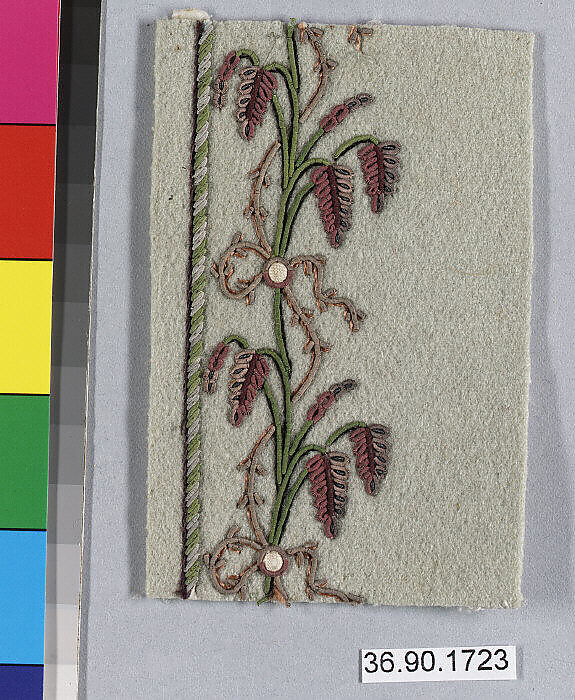 Sample, Silk and metal thread on felt, French 